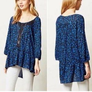 Anthropologie HD In Paris Blue Leopard Print Tunic Top Size Small
